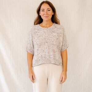 Loft Cream Chunky Short Sleeve Crew Neck Sweater size M